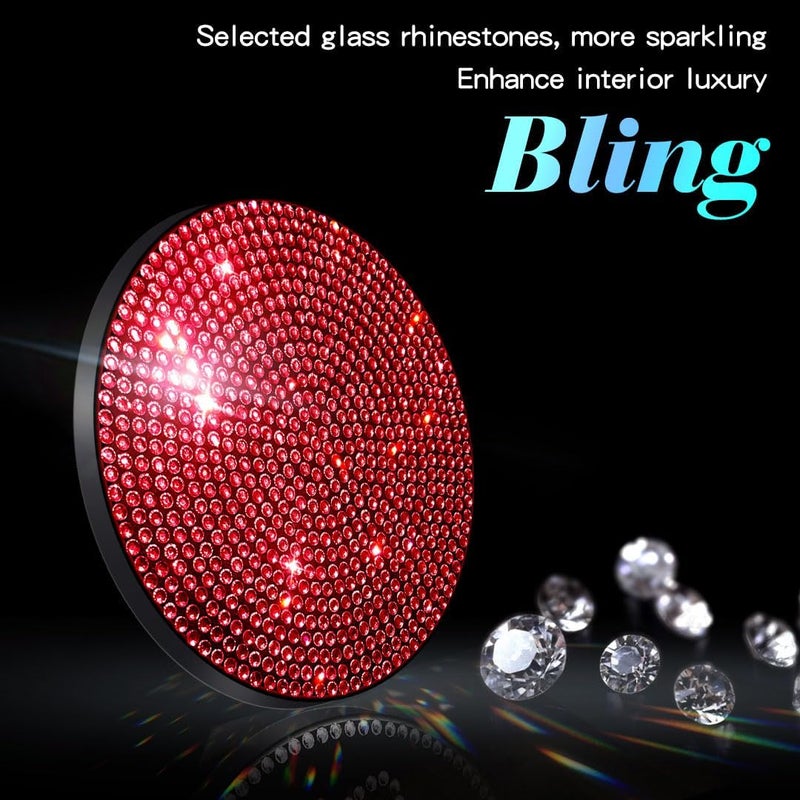 Murimt 2 PCS Universal Vehicle Bling Cup Holder Insert Coaster Car Interior Accessories,2.75 inch Silicone Anti Slip Crystal Rhinestone Car Coaster(Red) - Image 3